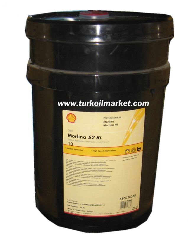 Shell Morlina S2 BL 10 - 20 Litre  SİRKÜLASYON  ve Türbin Yağı