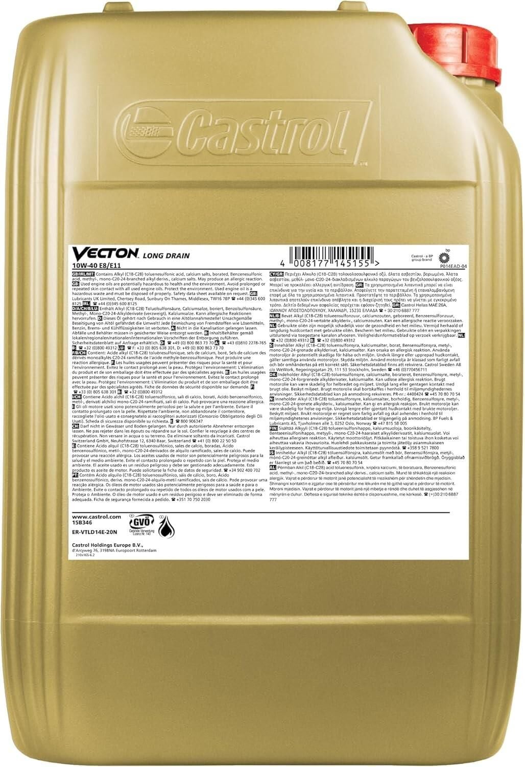 Castrol Vecton Long Drain 10W-40 E8/E11 -  20 Litre Motor Yağı (Eski Adı:E6/E9)