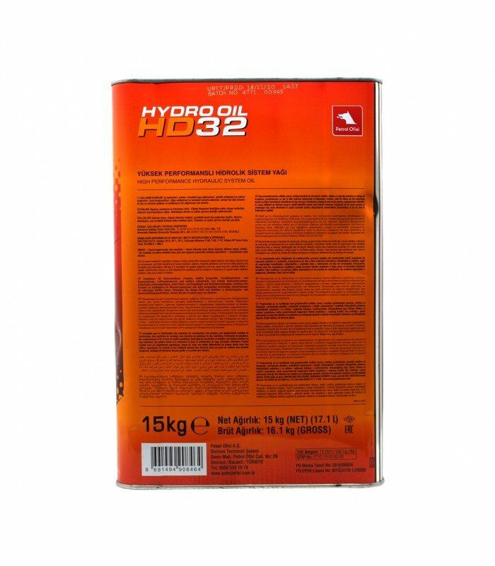 Petrol Ofisi Hydro Oil HD 32 - 17 Litre Hidrolik Yağı