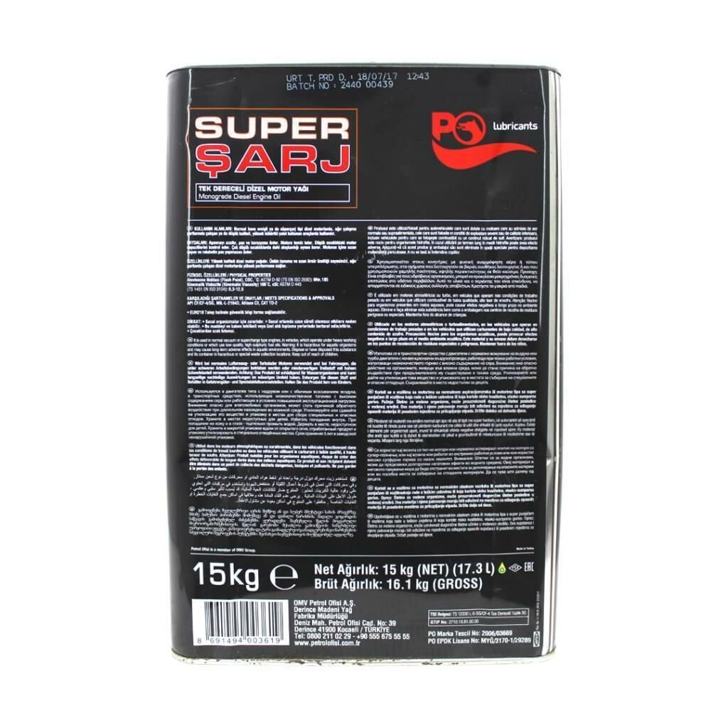 Petrol Ofisi Süperşarj Sae 30 15 Kg Motor Yağı